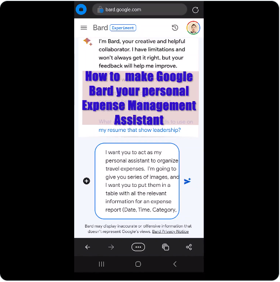 Google Bard-Use as personal expense management assistant