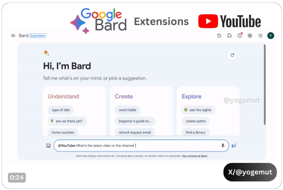 Experimenting Google Bard Extensions–youtube