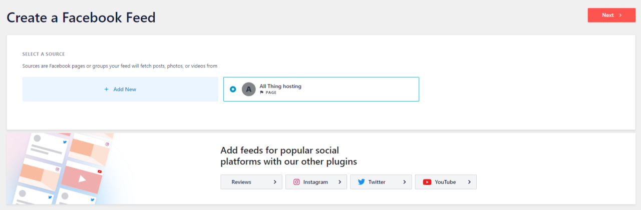 Select your Facebook page and click Next