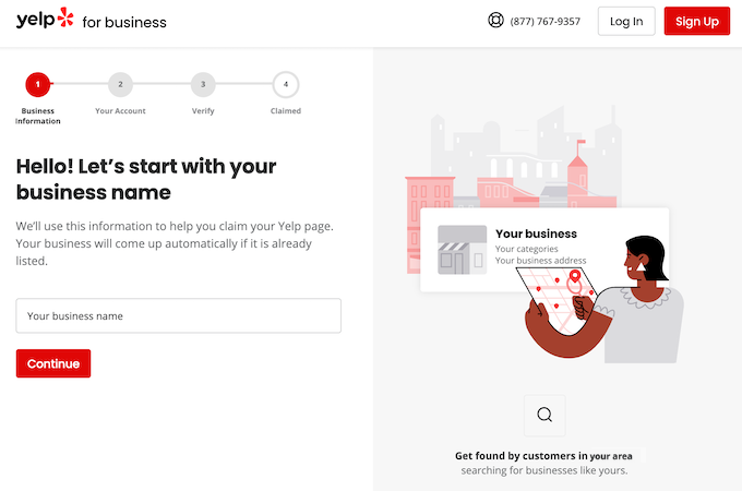 Yelp for Business signup page