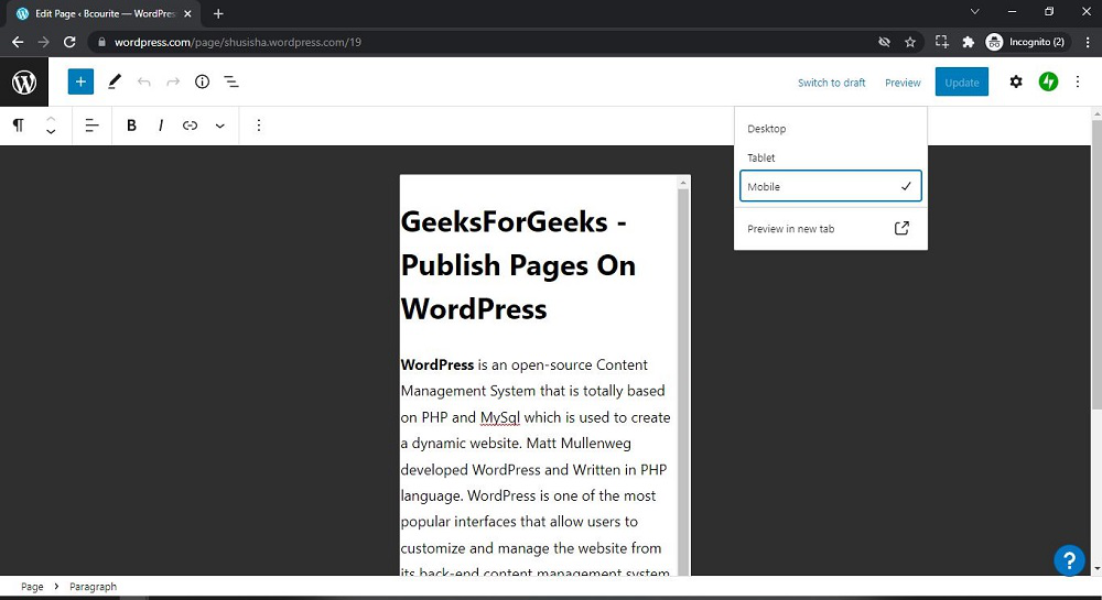 WordPress Preview Pages